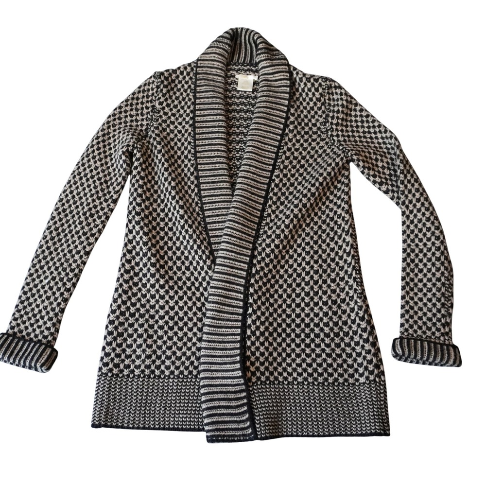Matty M Womens Open Front Cardigan Sweater Black Beige Knit Coat Small S